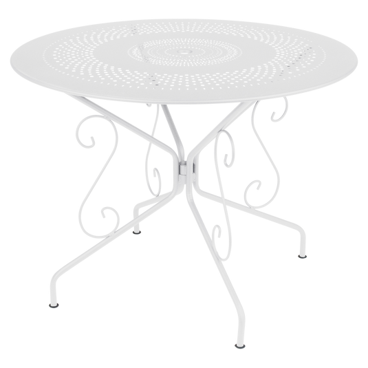 Fermob Montmartre Table Ø96 cm in Cotton White – round perforated steel garden table Ø 96 cm