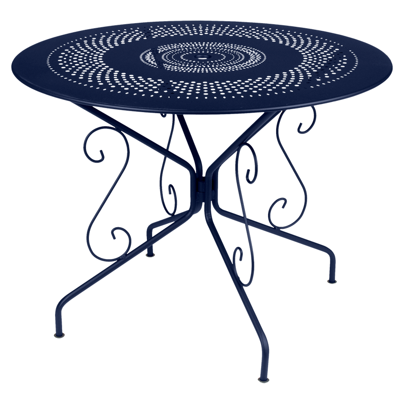 Load image into Gallery viewer, Fermob Montmartre Table Ø96 cm in Deep Blue – round perforated steel garden table Ø 96 cm
