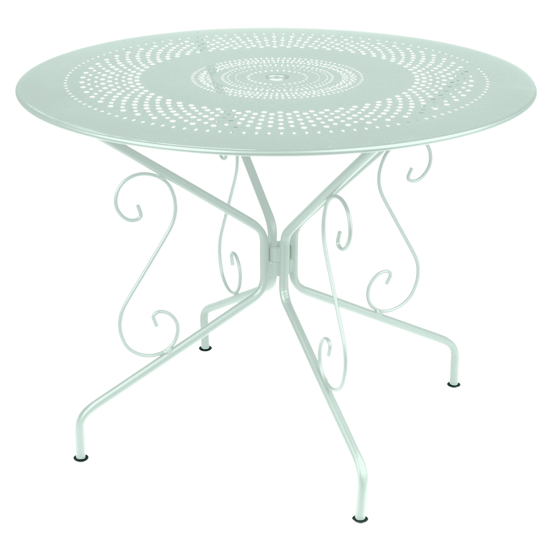 Load image into Gallery viewer, Fermob Montmartre Table Ø96 cm in Ice Mint – round perforated steel garden table Ø 96 cm
