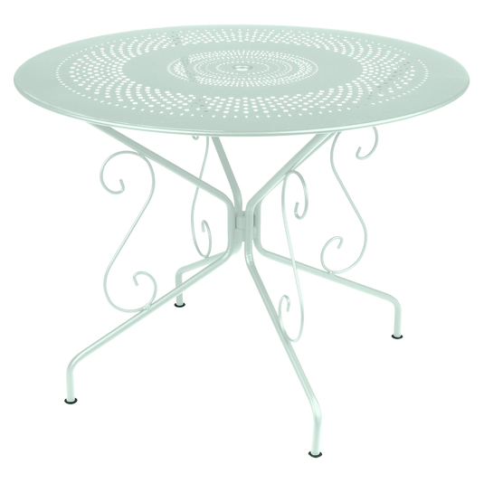 Fermob Montmartre Table Ø96 cm in Ice Mint – round perforated steel garden table Ø 96 cm