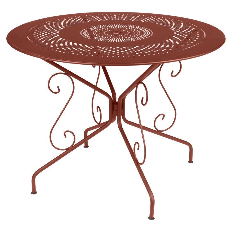 Load image into Gallery viewer, Fermob Montmartre Table Ø96 cm in Red Ochre – round perforated steel garden table Ø 96 cm
