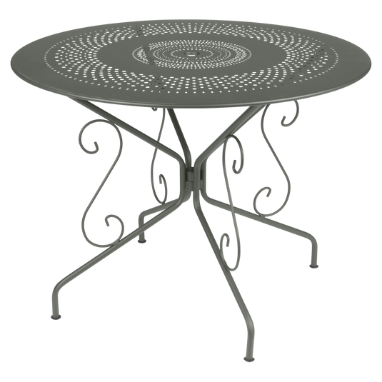Fermob Montmartre Table Ø96 cm in Rosemary – round perforated steel garden table Ø 96 cm