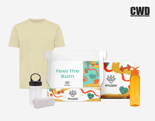 Fitness Essential Gift Box Set - Custom Wood DesignsCustom Wood Designs fitness essential gift box set with workout accessories and logo, perfect for health enthusiasts.Gift Box Set24575221274231