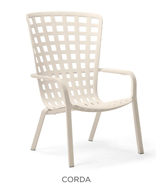Nardi Folio outdoor chair with a sleek, modern design and woven wicker-style seat in a natural finish.