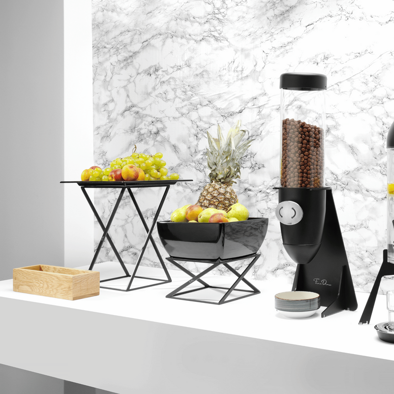 Load image into Gallery viewer, Black melamine square bowl by Fine Dine, 125x125mm with 65mm height, shown with a sleek, modern design on a white background.
