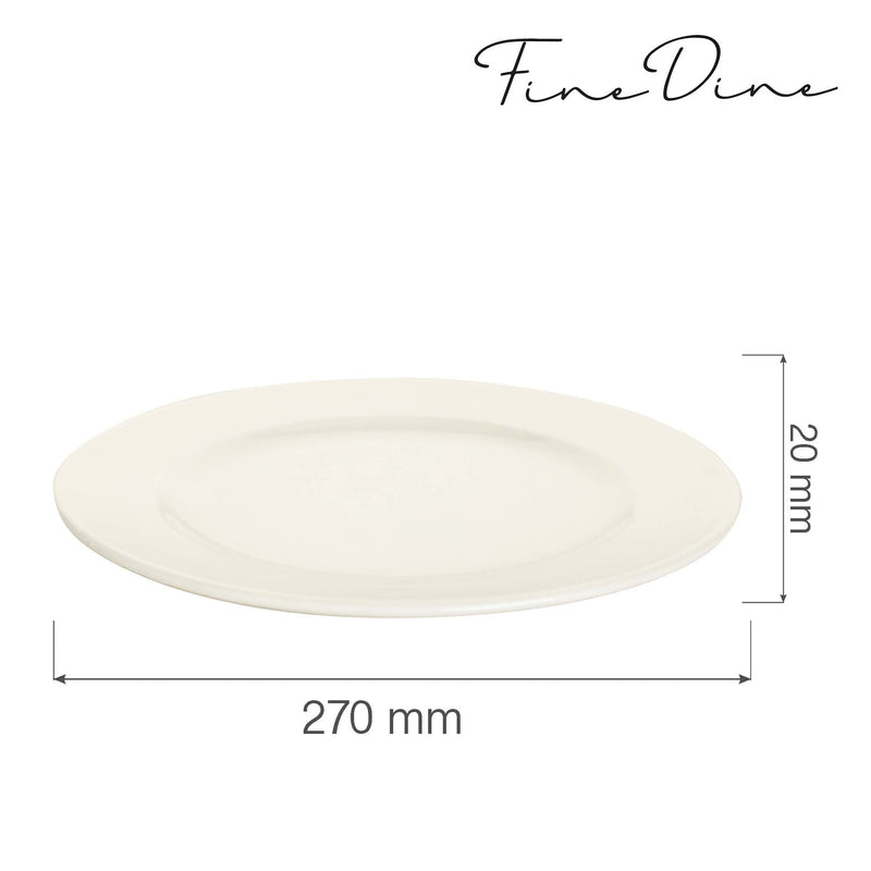 Load image into Gallery viewer, Fine Dine Crema flat shallow plate, 270mm diameter, ceramic dinnerware with smooth, rounded edges and elegant design.
