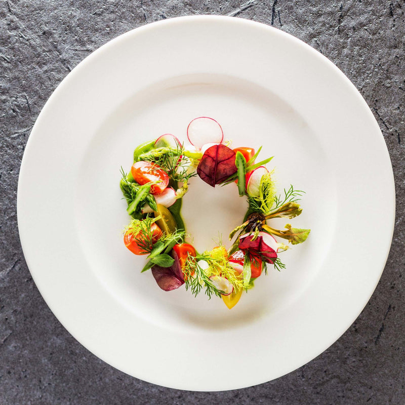Load image into Gallery viewer, Fine Dine Crema flat plate, 240mm shallow dish with smooth white ceramic surface, ideal for serving appetizers or desserts.
