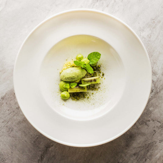 Fine Dine Crema pasta plate, 260mm ceramic dish with a smooth, elegant cream-colored finish and wide rim for serving pasta.