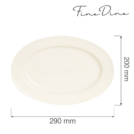 Fine Dine oval ceramic platter, 290x200mm, showcasing a sleek design perfect for serving appetizers or main dishes.