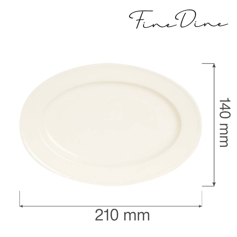 Load image into Gallery viewer, Oval platter by Fine Dine, 210x140mm, ceramic dish for serving food, with a smooth, glossy finish.
