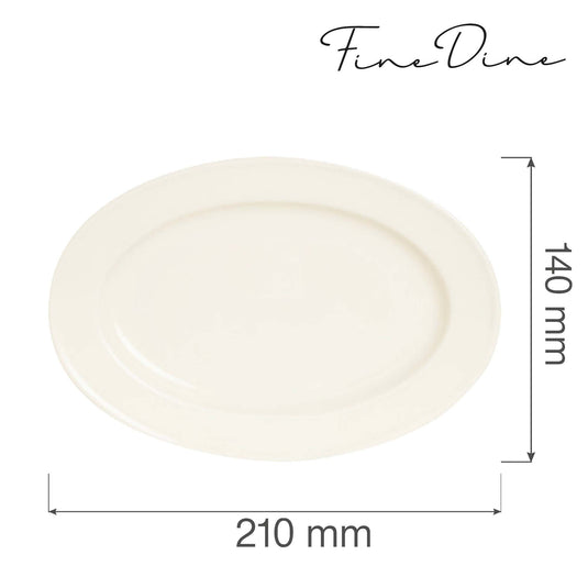 Oval platter by Fine Dine, 210x140mm, ceramic dish for serving food, with a smooth, glossy finish.