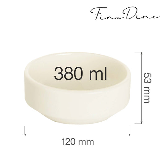 Stackable bowl by Fine Dine, 120mm creamer dish with a sleek design, perfect for serving or stacking in the kitchen.