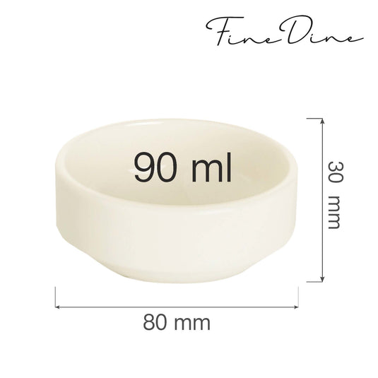 Stackable 90ml Crema bowl by Fine Dine, shown with smooth ceramic surface and compact design for serving and storage.