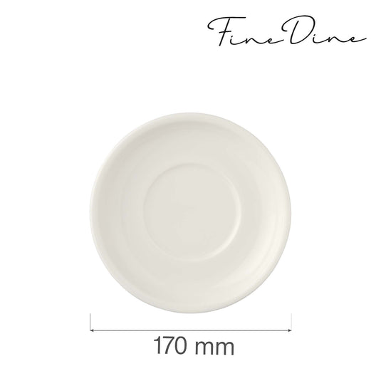 Fine Dine 170mm crema saucer designed for soup bowls, with a smooth ceramic finish and classic round shape.