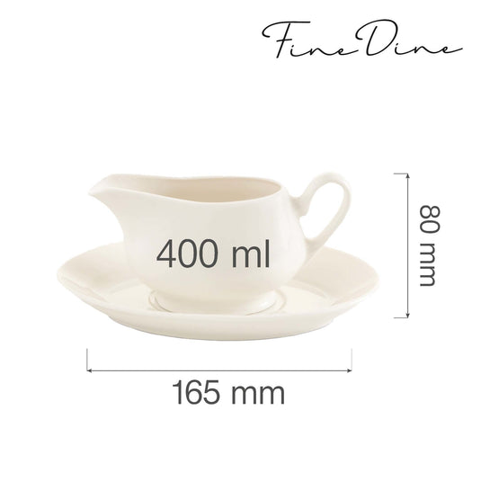 Fine Dine 400ml Crema dressing bowl sauce boat with handle, ideal for serving sauces and dressings.