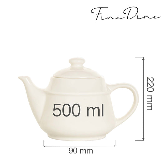 Fine Dine Crema teapot jug, 500ml, ceramic with a smooth white finish, suitable for serving hot beverages.