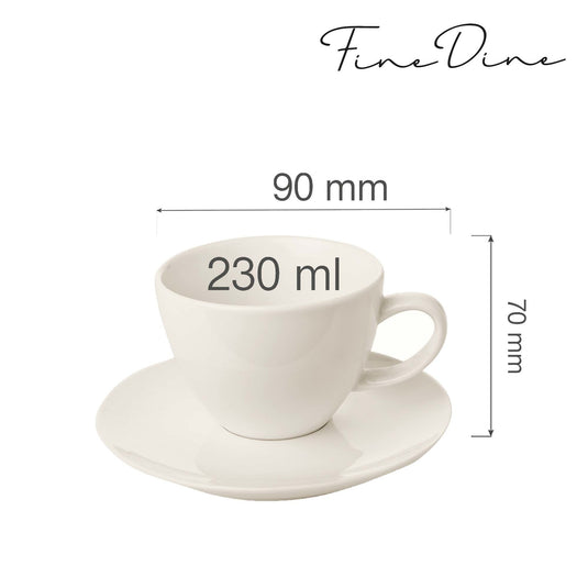 Fine Dine Crema Elegant cup with saucer, 230ml, ceramic cup with matching saucer for stylish coffee or tea serving.