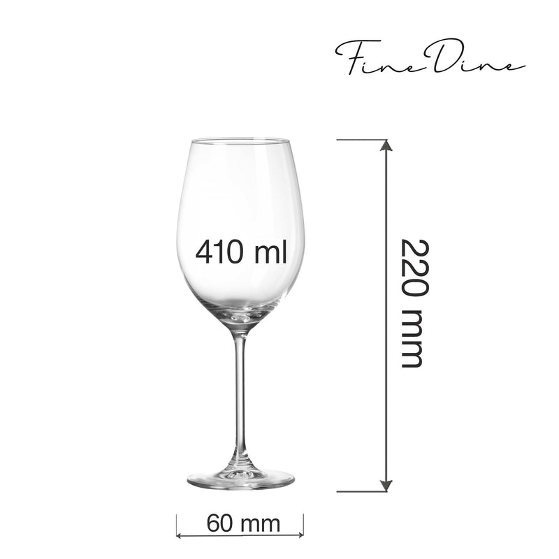 Load image into Gallery viewer, Fine Dine Cantare wine glass with a 410ml capacity, clear glass design perfect for enjoying red or white wine.

