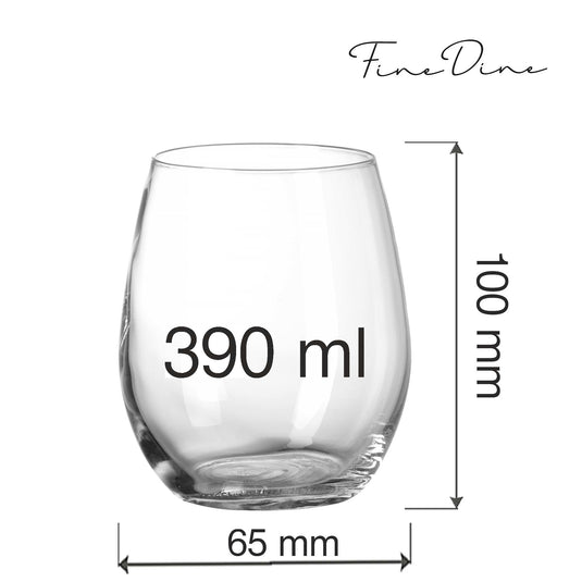 Fine Dine Cantare lowball glass, 390ml, clear glass with a smooth, rounded shape perfect for cocktails and beverages.