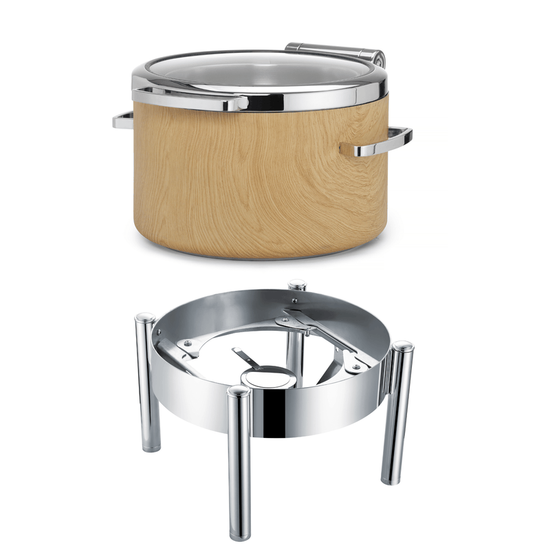 Load image into Gallery viewer, Fine Dine Madeira De Luxe 11L round induction chafing dish with glass lid, stainless steel warmer for catering and serving.
