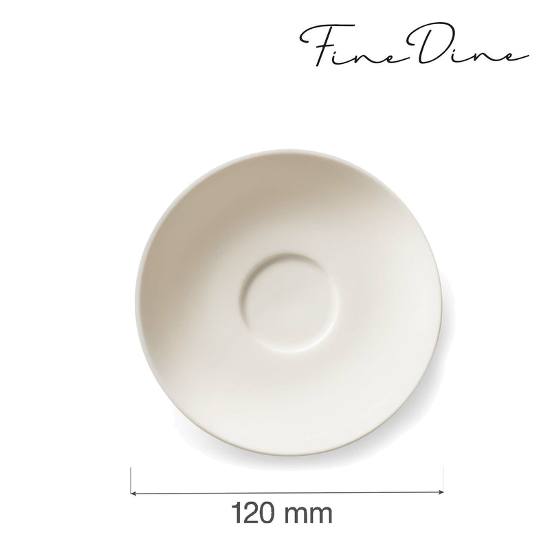 Load image into Gallery viewer, Fine Dine Saucer Crema saucer with elegant design, perfect for coffee cups, shown in a close-up image.
