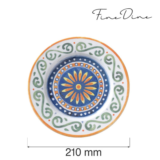 Fine Dine Capri flat plate, 210mm shallow dish with a smooth ceramic finish, ideal for serving appetizers or desserts.