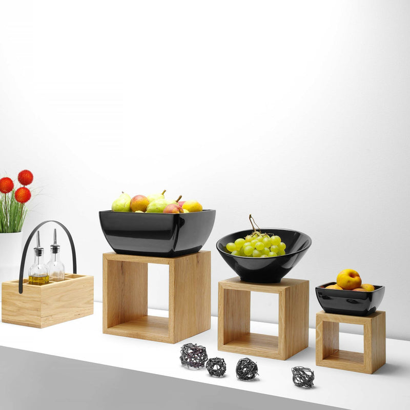 Load image into Gallery viewer, Square oak buffet display container by Fine Dine, 200x200x100mm, with wooden finish for serving and presentation.
