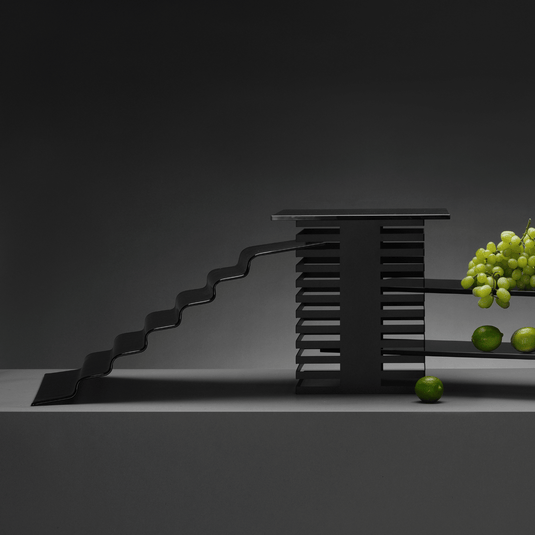 Vetro six-step black glass buffet stairs, 600x455x(H)240mm-buffet stairs