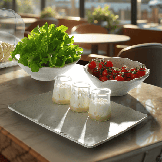 Gray Terra Slanted granite bowl by Fine Dine, measuring 282x275x115 mm, with a slanted design and textured surface.