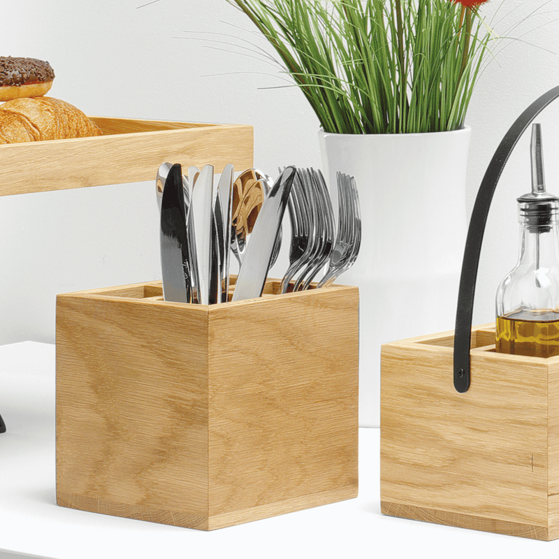 Load image into Gallery viewer, Fine Dine Madeira Black cutlery and napkin case, 150x150x150 mm, sturdy storage box for utensils and napkins.
