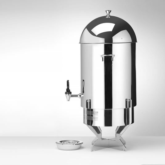 Fine Dine Skiathos induction coffee urn, 16L, stainless steel, with handles and spout, used for large-scale coffee serving.