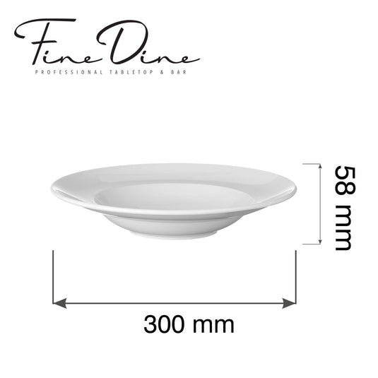Fine Dine Pure Bianco pasta plate, 300mm, featuring a sleek white ceramic design ideal for serving pasta dishes.