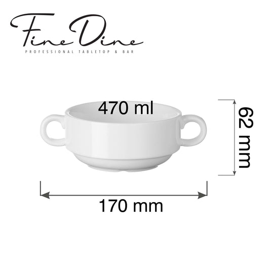 Fine Dine Pure Bianco consommé broth bowl in a 470ml cup, showcasing a clear, elegant presentation of the broth.