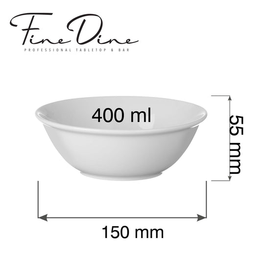 Fine Dine Pure Bianco buffet bowl, 400ml, 150mm ceramic serving bowl with a clean white finish, ideal for buffets and presentations.