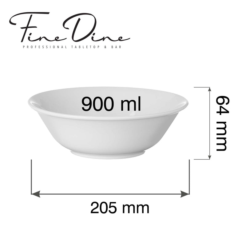 Load image into Gallery viewer, Fine Dine Pure Bianco buffet bowl, 900 ml capacity, 210mm size, ceramic serving bowl for salads and side dishes.
