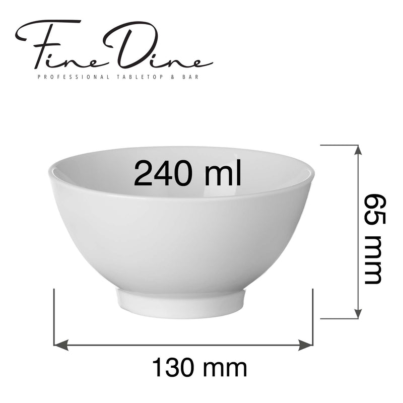 Load image into Gallery viewer, Fine Dine Pure Bianco 240ml ceramic bowl with a 130mm diameter, showcasing a sleek white design and smooth finish.
