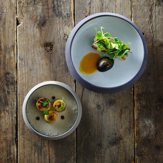 White ceramic Mia bowl by Fine Dine, 195mm diameter, showcasing smooth, glossy surface and elegant design for serving or display.