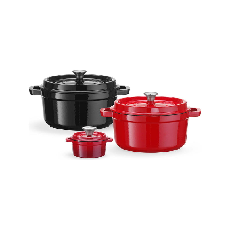 Load image into Gallery viewer, Black enamelled cast iron casserole pot by Fine Dine, single portion size, 120mm, ideal for appetizers or small dishes.
