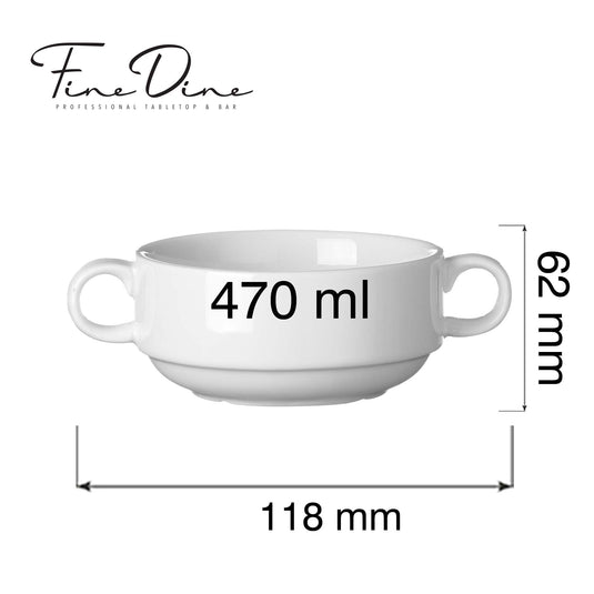 Fine Dine Pure Crema Consommé soup cup, 470ml, featuring a clear, elegant ceramic cup with creamy consommé inside.