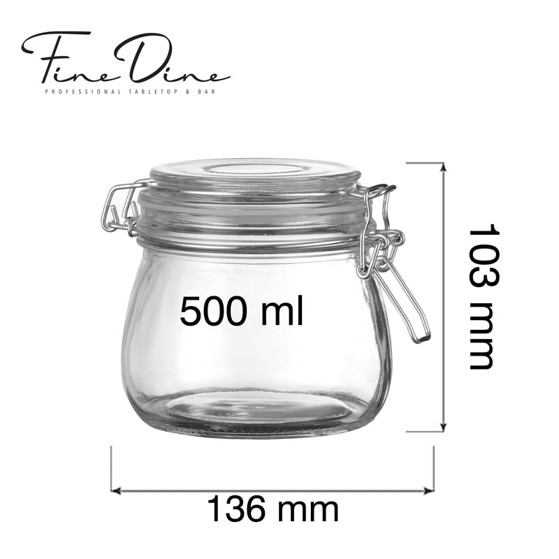 Load image into Gallery viewer, Clear 500ml Fine Dine Vision Weck-type preserving jar with glass lid and metal clamp, suitable for canning and food storage.
