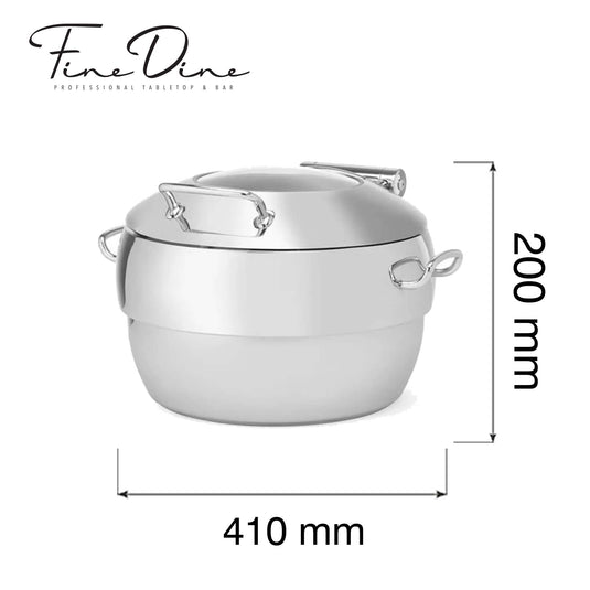 Fine Dine induction chafing dish with premium glass GN 1/1 lid, 590x410x200mm, ideal for buffet serving.