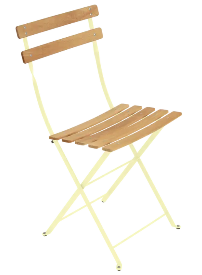 Load image into Gallery viewer, Fermob Bistro Natural folding chair with wooden seat and metal frame, ideal for outdoor dining and patio furniture.
