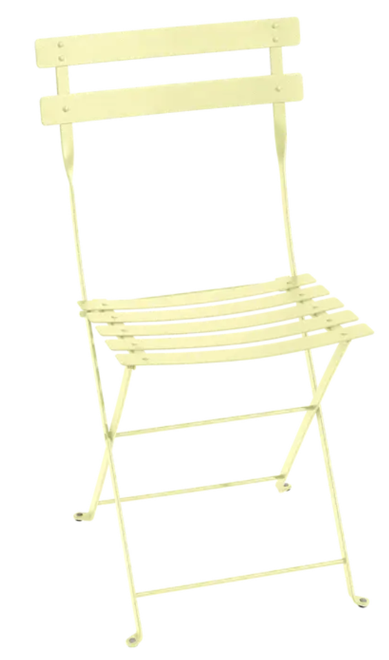 Load image into Gallery viewer, Fermob Bistro Metal Folding Chair with frosted lemon yellow finish, ideal for outdoor cafe or patio seating.
