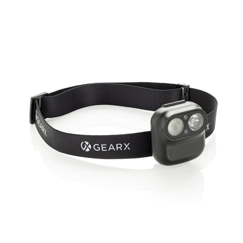 Load image into Gallery viewer, Gear X RCS rPlastic head torch with motion sensor - Custom Wood DesignsGearX RCS plastic head torch with motion sensor, bright LED light and adjustable strap, ideal for outdoor and handiwork use.Tools &amp; TorchesP518.0501Recycled ABS,Polyesterblack
