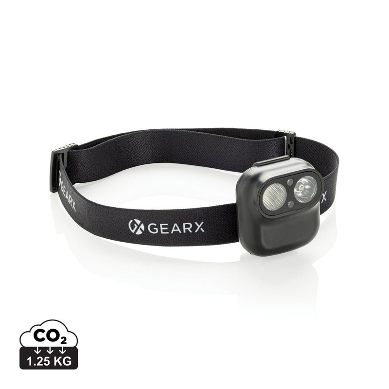 Load image into Gallery viewer, Gear X RCS rPlastic head torch with motion sensor - Custom Wood DesignsGearX Gear X RCS plastic head torch with motion sensor, compact tools and torch device with adjustable strap and sensor featuresTools &amp; TorchesP518.0501Recycled ABS,Polyesterblack
