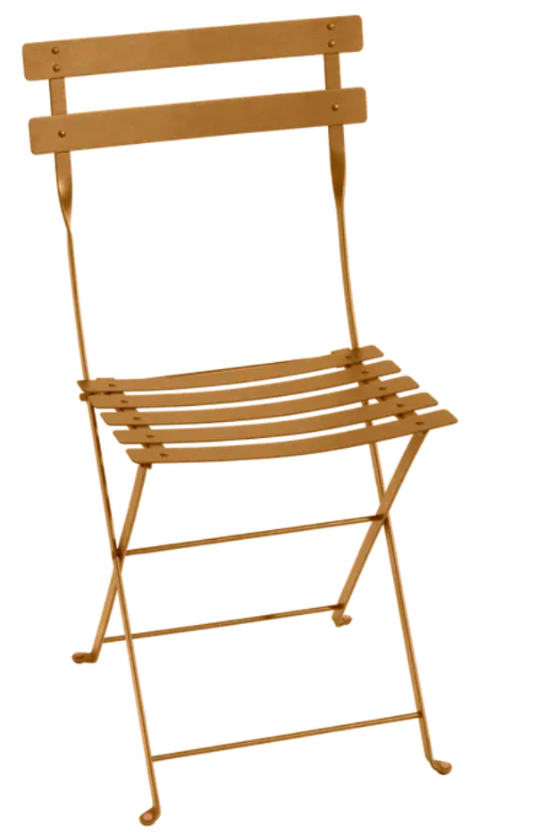 Load image into Gallery viewer, Fermob Bistro Metal Folding Chair in honey finish, outdoor cafe style, with curved seat and backrest for outdoor dining.
