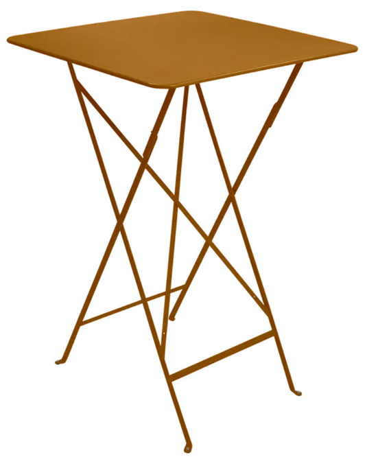 Fermob Bistro high table, 71x71 cm, foldable outdoor metal bar table with compact design, suitable for rooftop or outdoor dining.