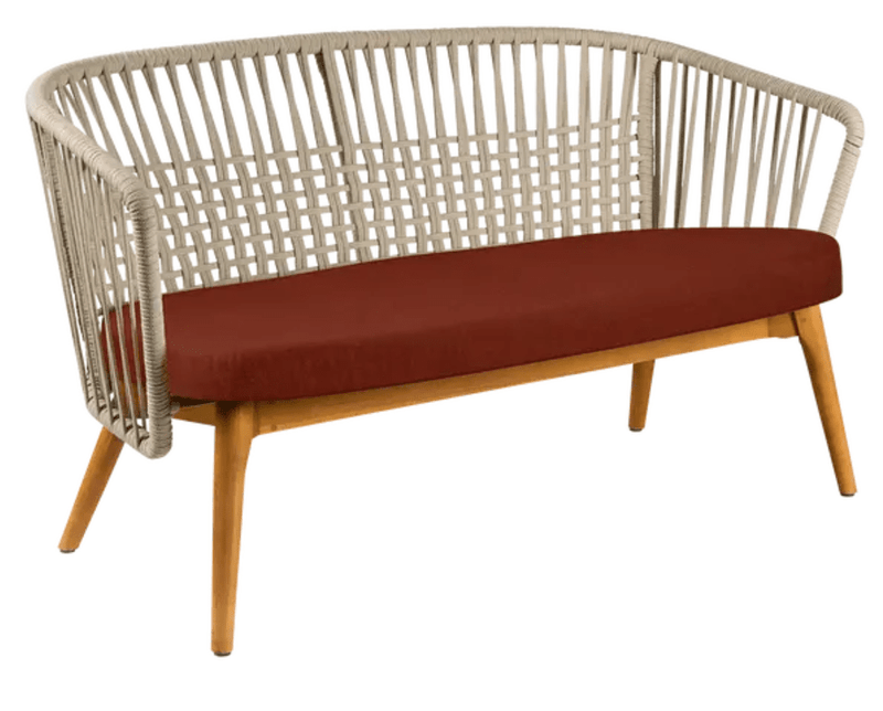 Load image into Gallery viewer, Fermob GORDES 2-Seater Teak Outdoor Sofa with beige earthware weave, ideal for patio or garden seating.

