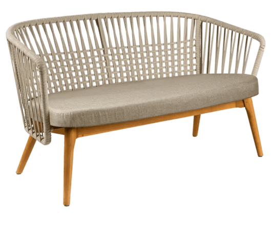 Fermob GORDES 2-Seater Teak Outdoor Sofa with beige Twine plain weave, ideal for patio or garden seating.