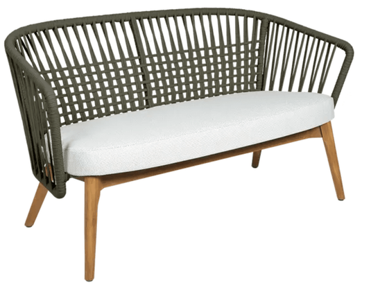 Fermob GORDES 2-Seater Teak Outdoor Sofa with khaki pearl woven fabric and teak frame, ideal for outdoor seating in Ireland